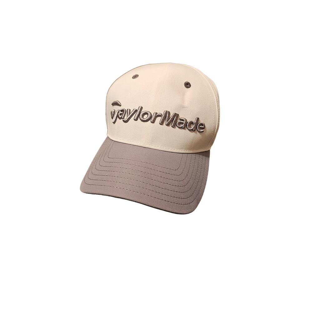 TaylorMade Golf Mens White Gray Adjustable Strapback Hat